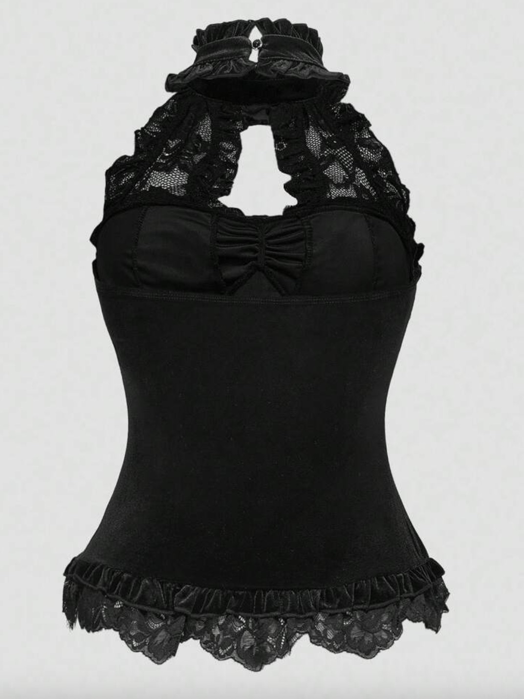 Romwe Gothic Velvet Halter Top with Lace Corset Detailing