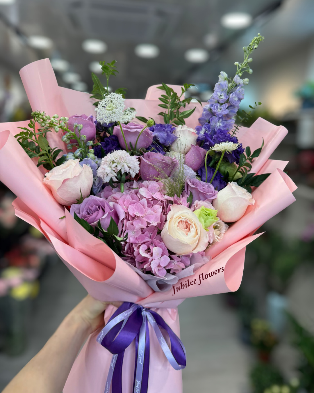 粉紫色繡球 玫瑰 花束