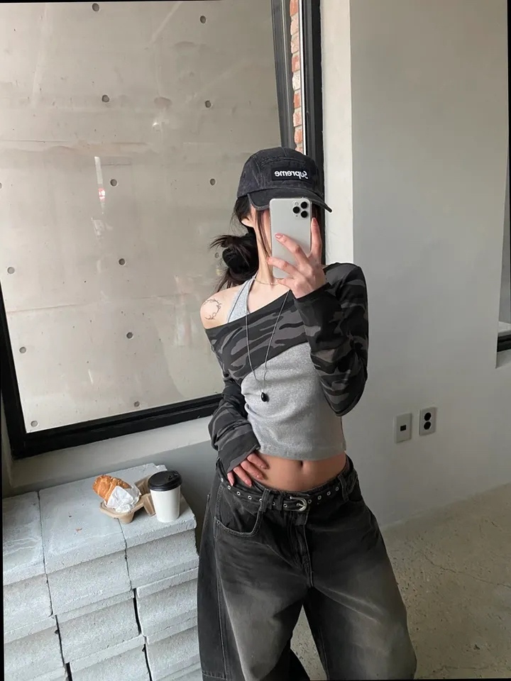 Camo Halterneck Layered Crop