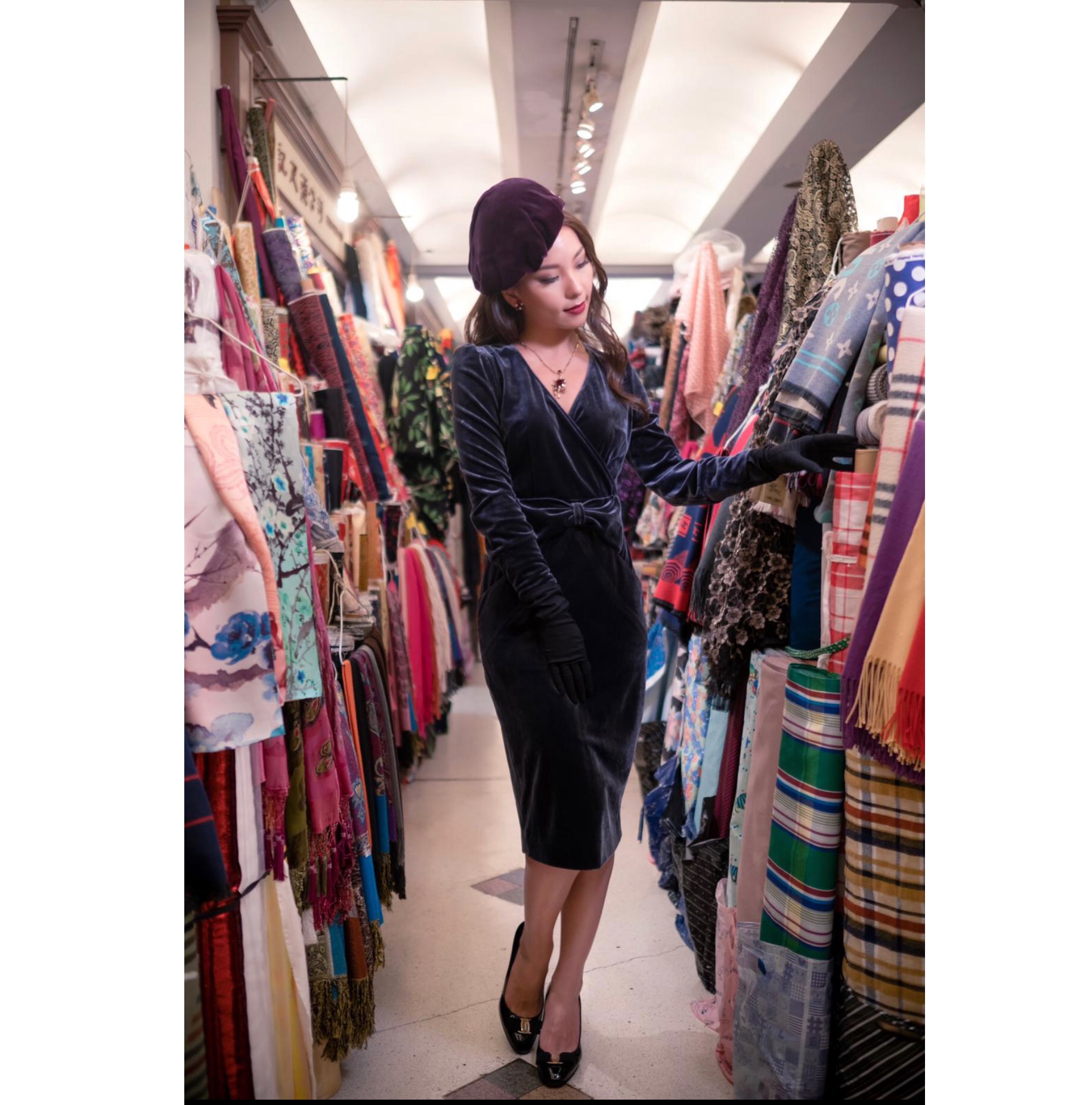 (Custom Made) Jewel Velvet Collection - Ribbon Waist Wiggle Cocktail Dress - Grey(FM128)
