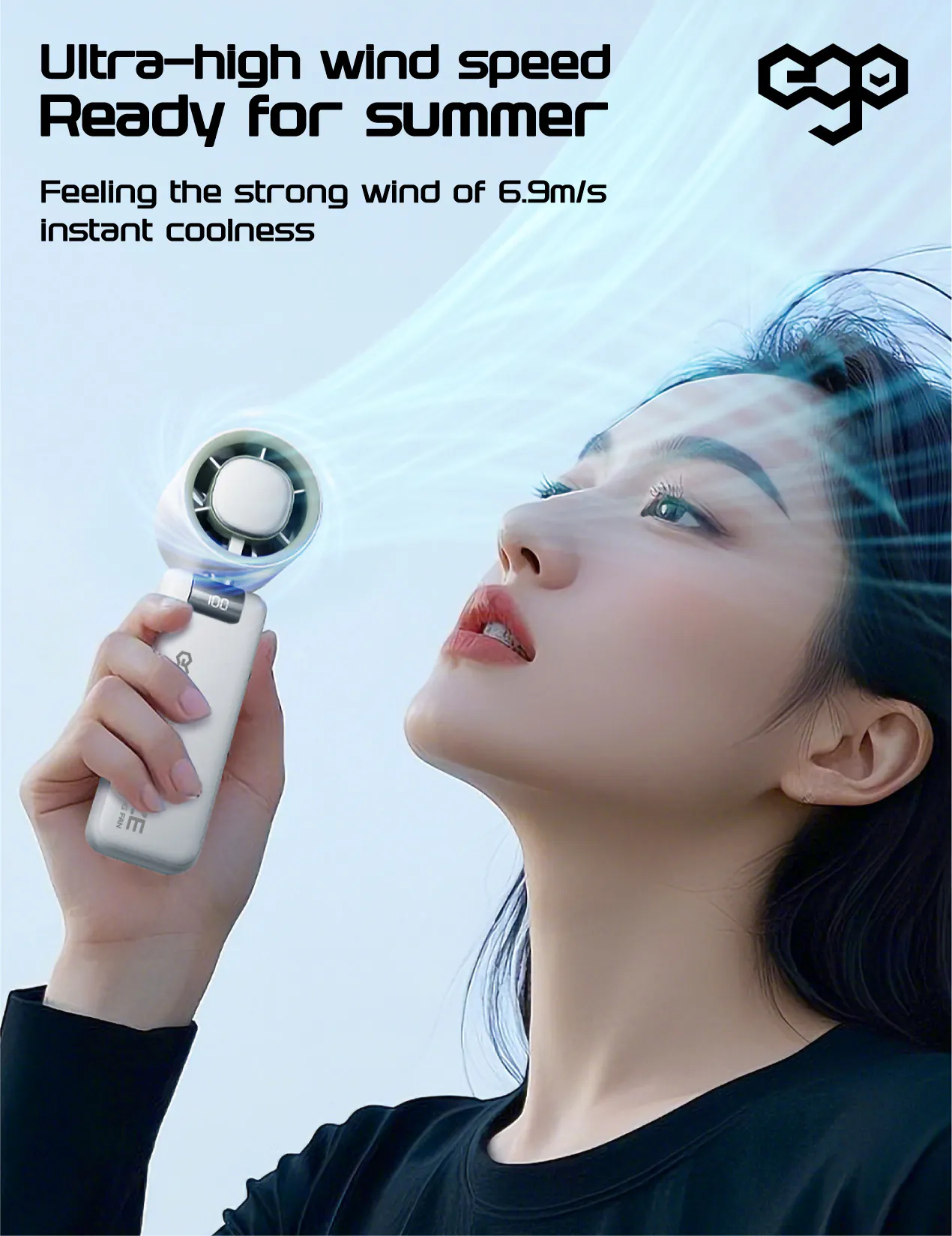 香港行貨 一年保養 ego - HyFreeze 半導體制冷風扇 冰敷手持高速風扇 18小時長氣 / 半導體制冷10度 / LED顯示 / 靜音 / 180度角度調較 HF1
