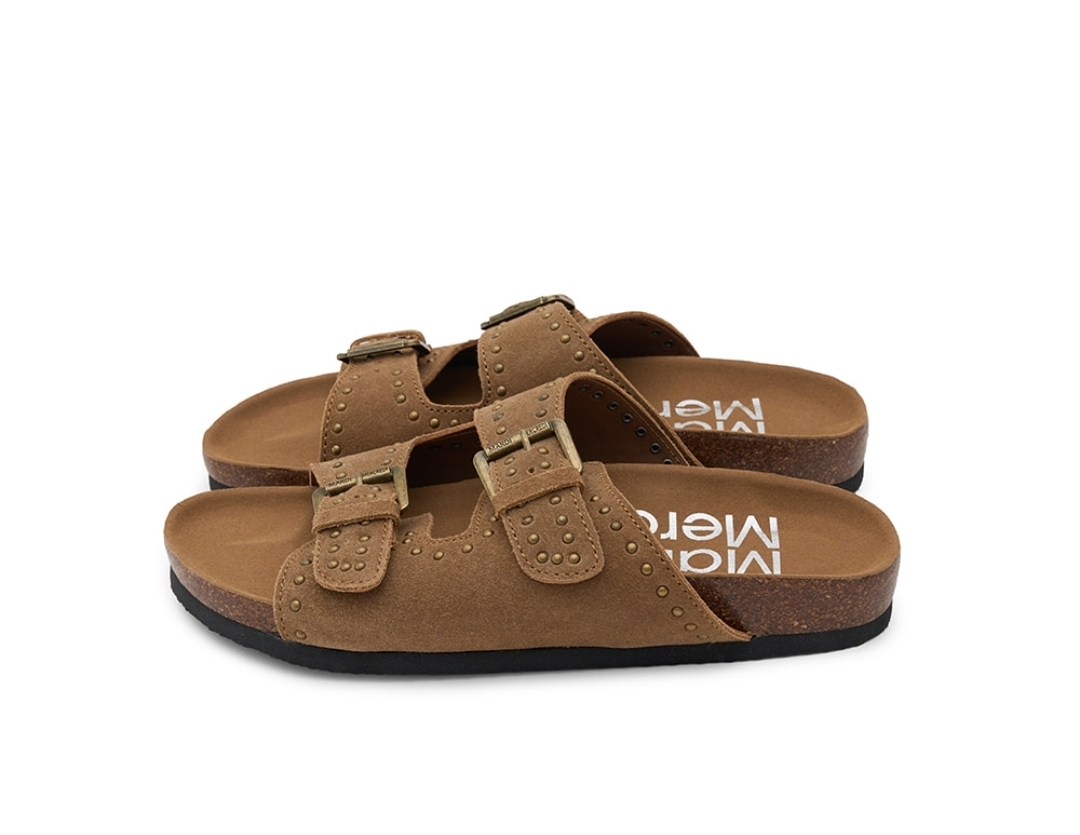 Mardi MercrediSuede Double Strap Buckle Stud Slides 🤎