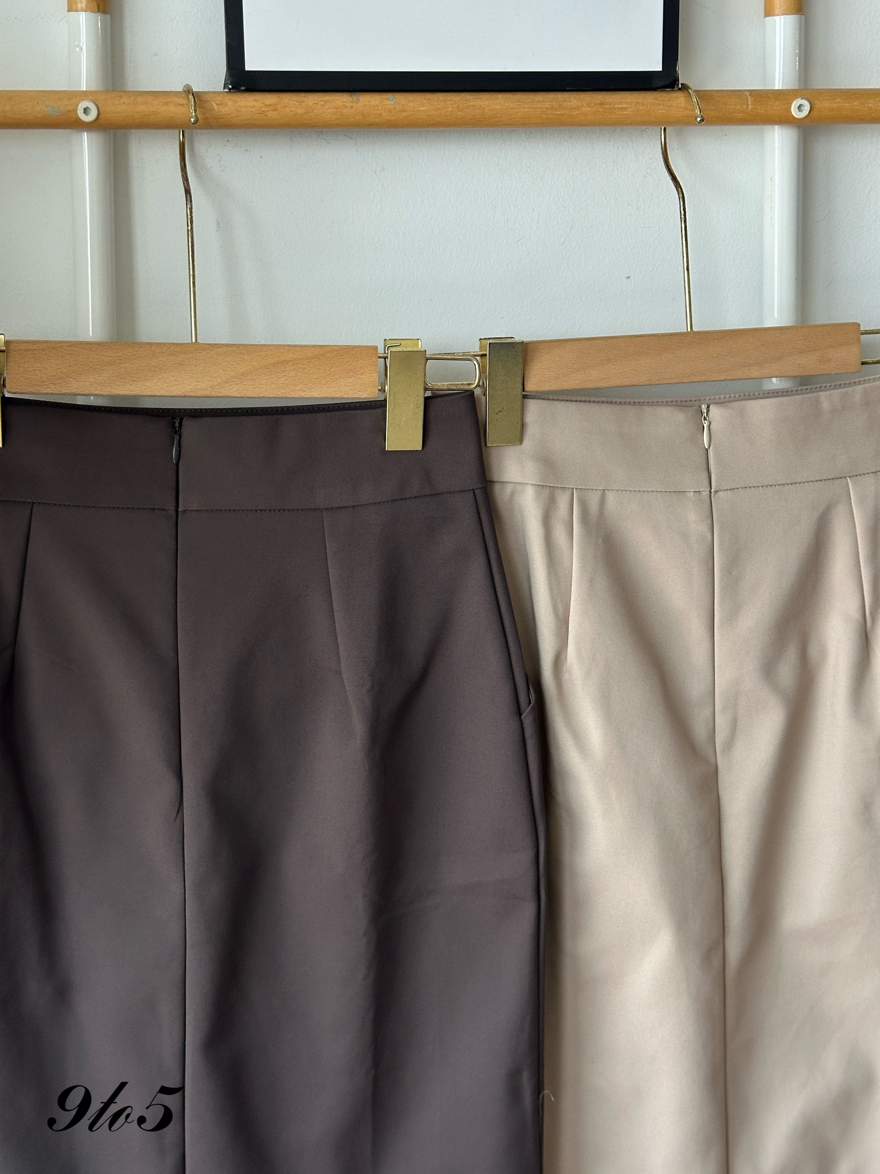 S1943 Side Slit Pencil Skirt - Grey & Khaki