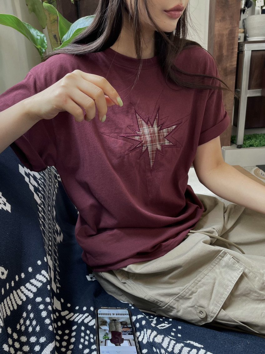 Plaid Star Patchwork Oversized Tee