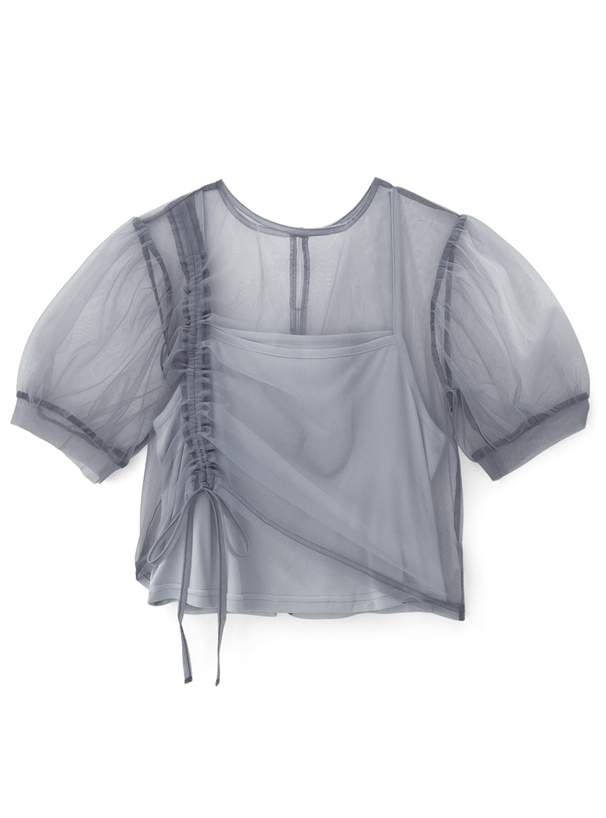 吊帶背心+薄紗抽帶上衣[dk1126]