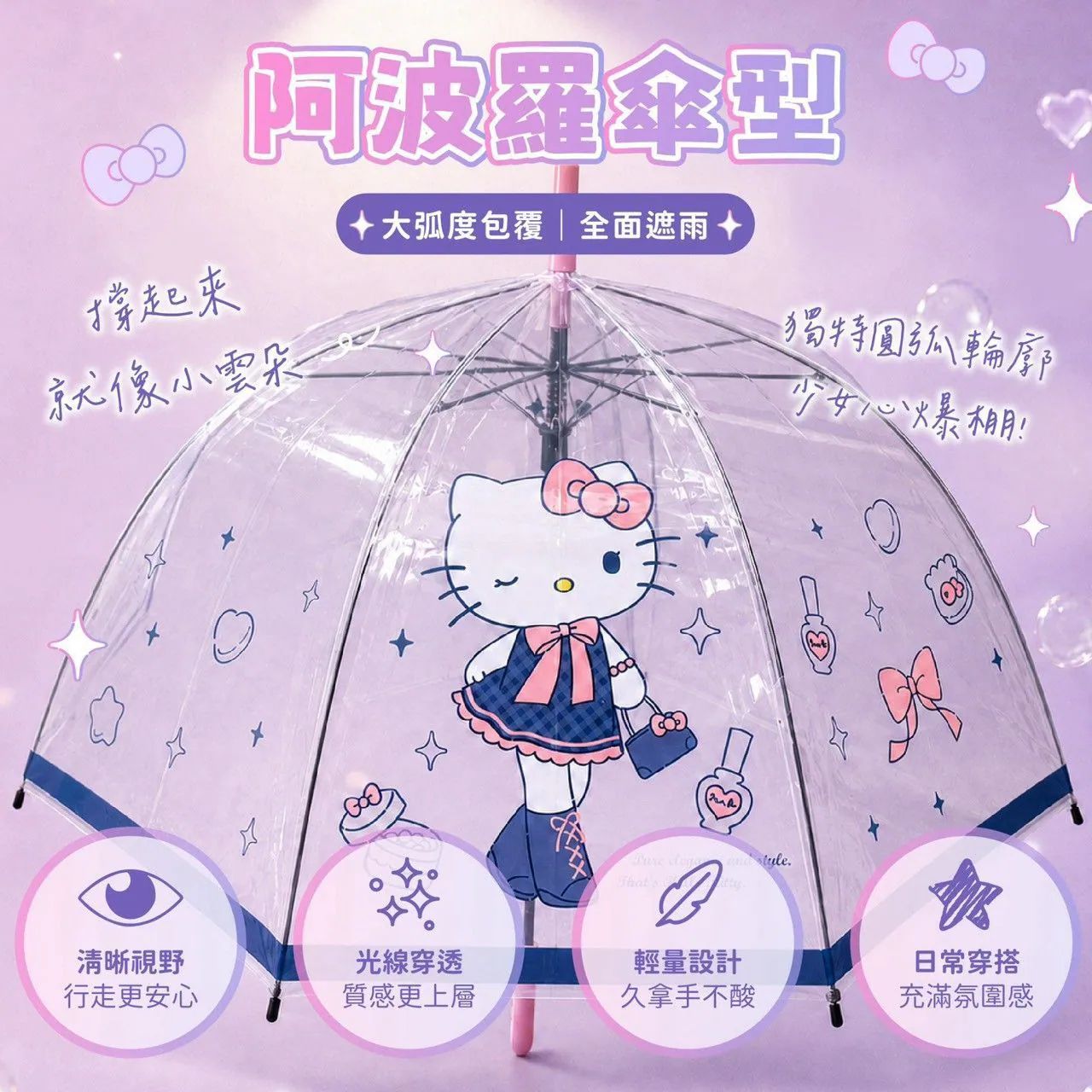 台灣直送 Hello Kitty 8骨透明阿波羅直傘 (長腿甜心款)