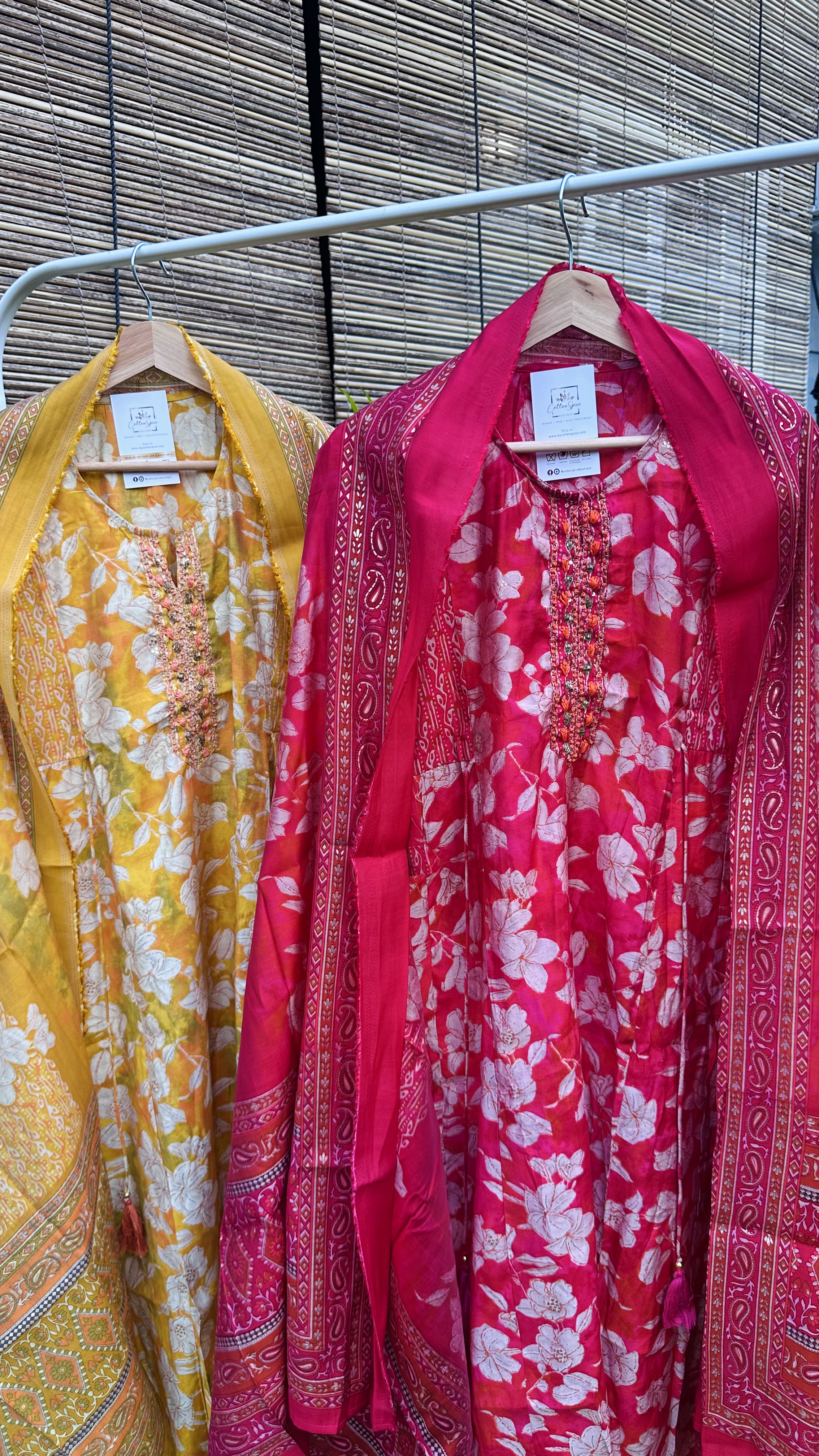 Mustard Floral Muslin Silk Anarkali set