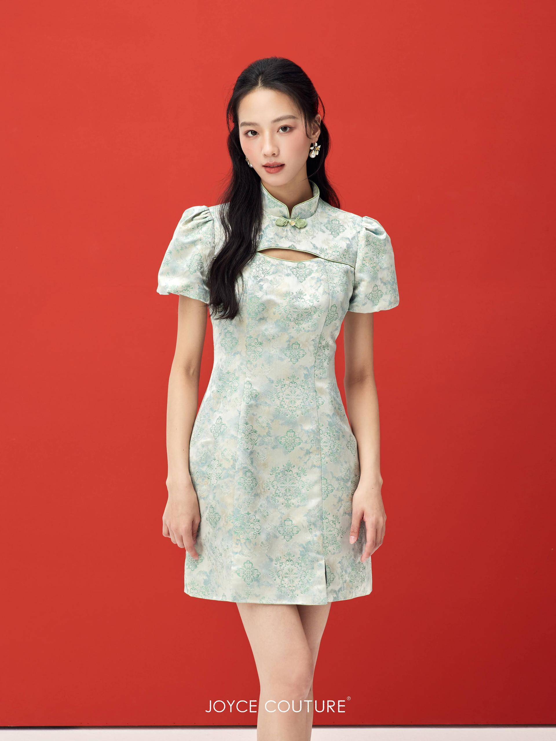 泡泡袖旗袍连身裙 D0105