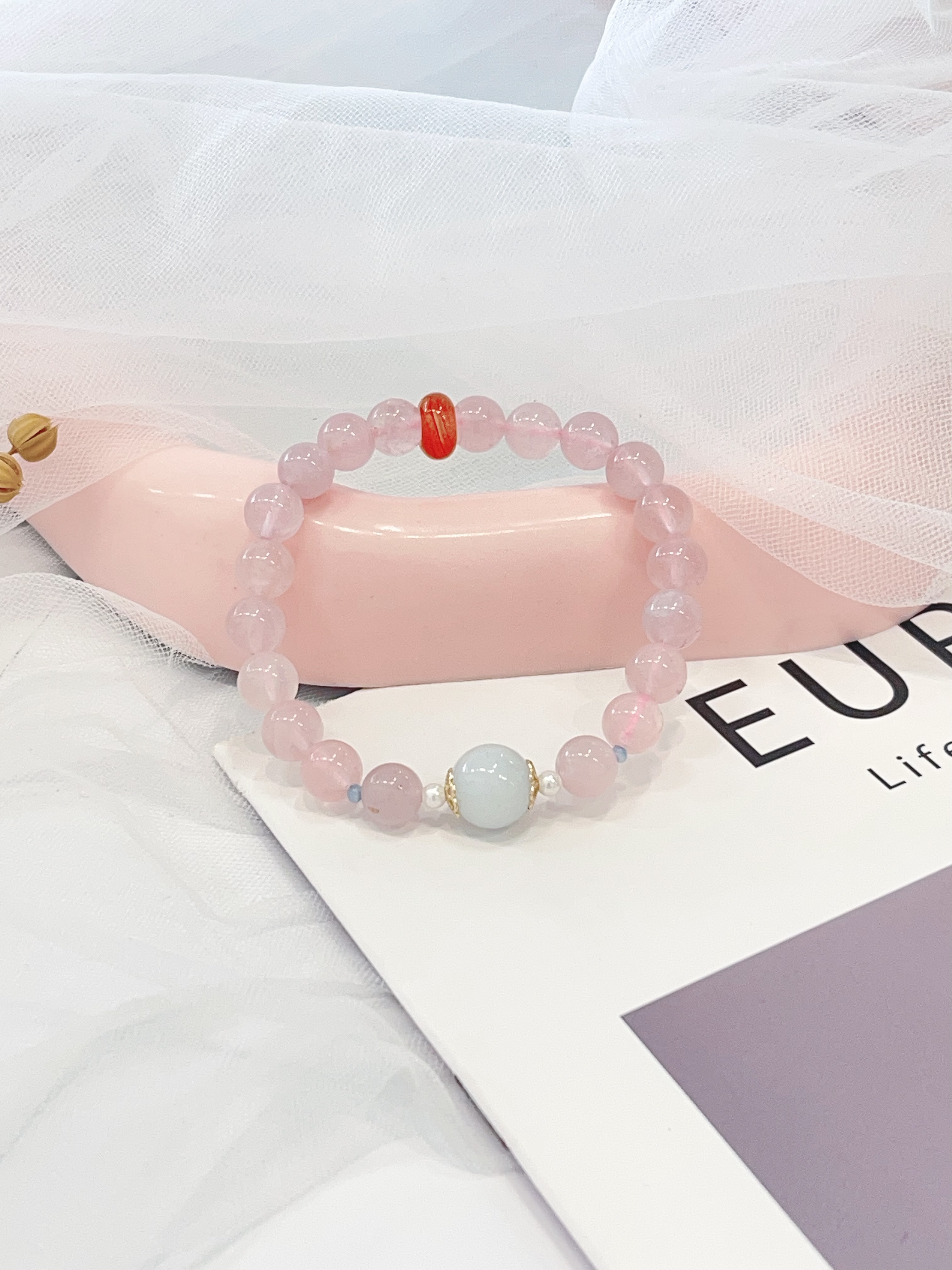 🌊 粉水晶 × 海蓝宝手串 Rose Quartz & Aquamarine｜7.5mm