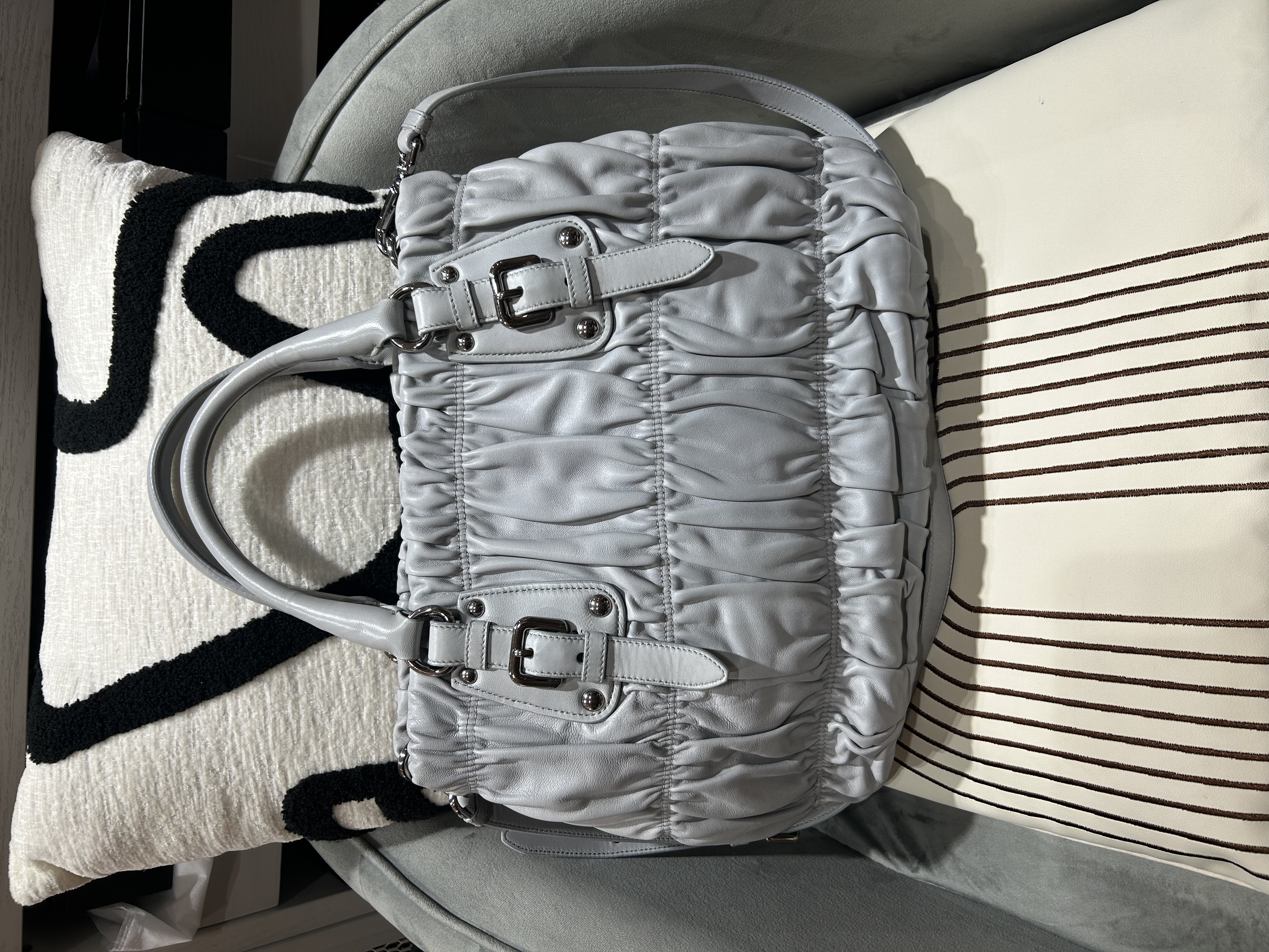 Prada Calfskin 2Way Bag Grey 100%Authentic, 99%New ✅ Certificate✅Dust bag