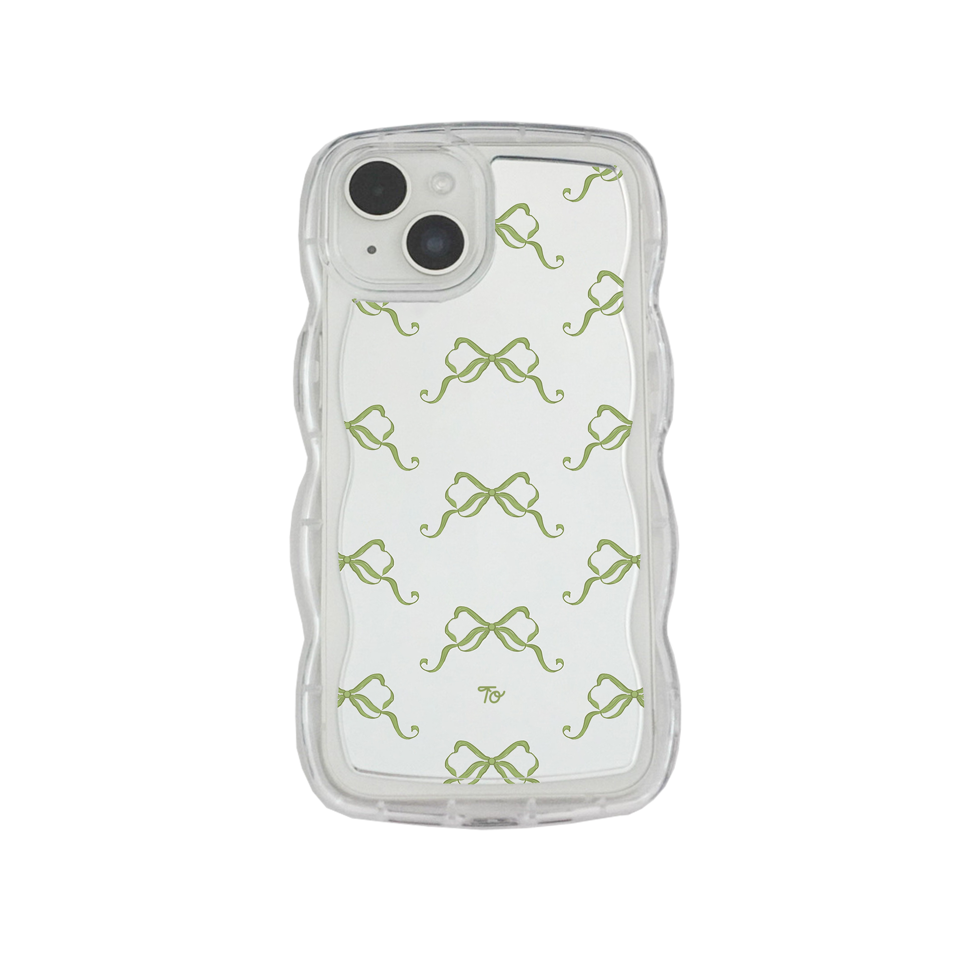 【Olive Green Ribbons in Full Printing】波浪邊框鏡面 iPhone Case