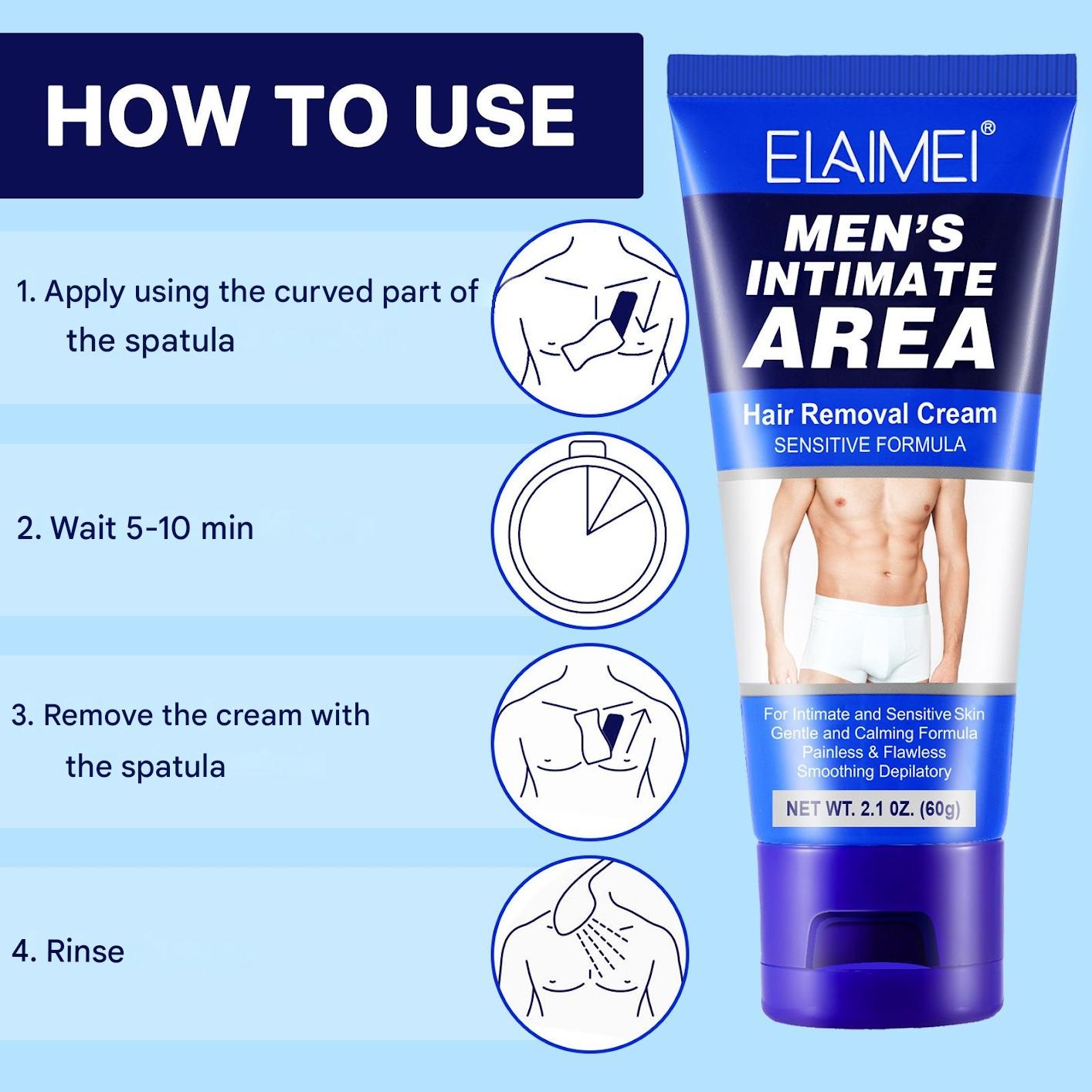 ELAIMEI 天然男士私密部位脫毛膏 極速脫毛膏 溫和不刺激淨毛膏 無痛快速除毛膏 [平行進口]  TT0540