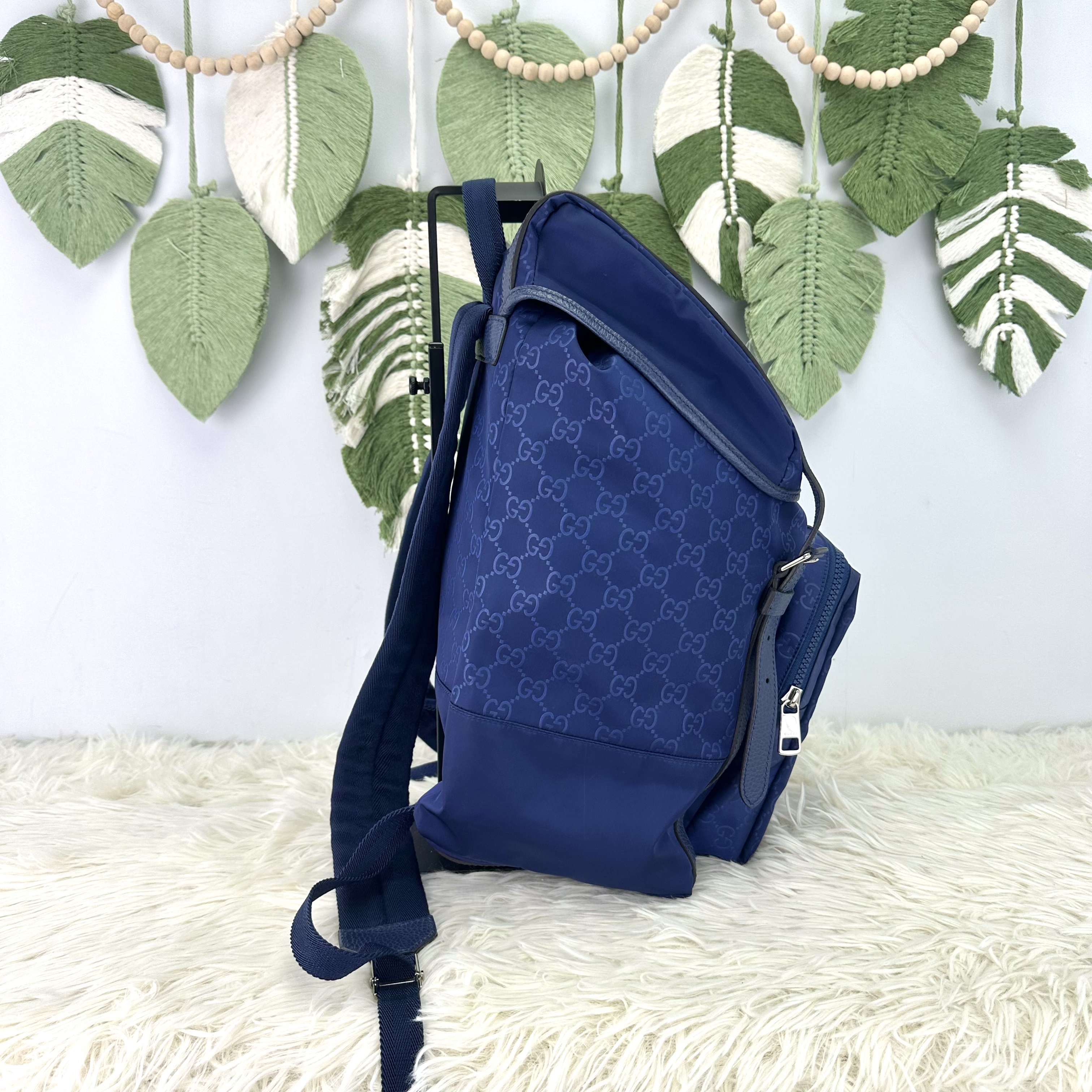 GUCCI 🤍PRE OWNED Nylon GG 經典藍色尼龍印花背包💙