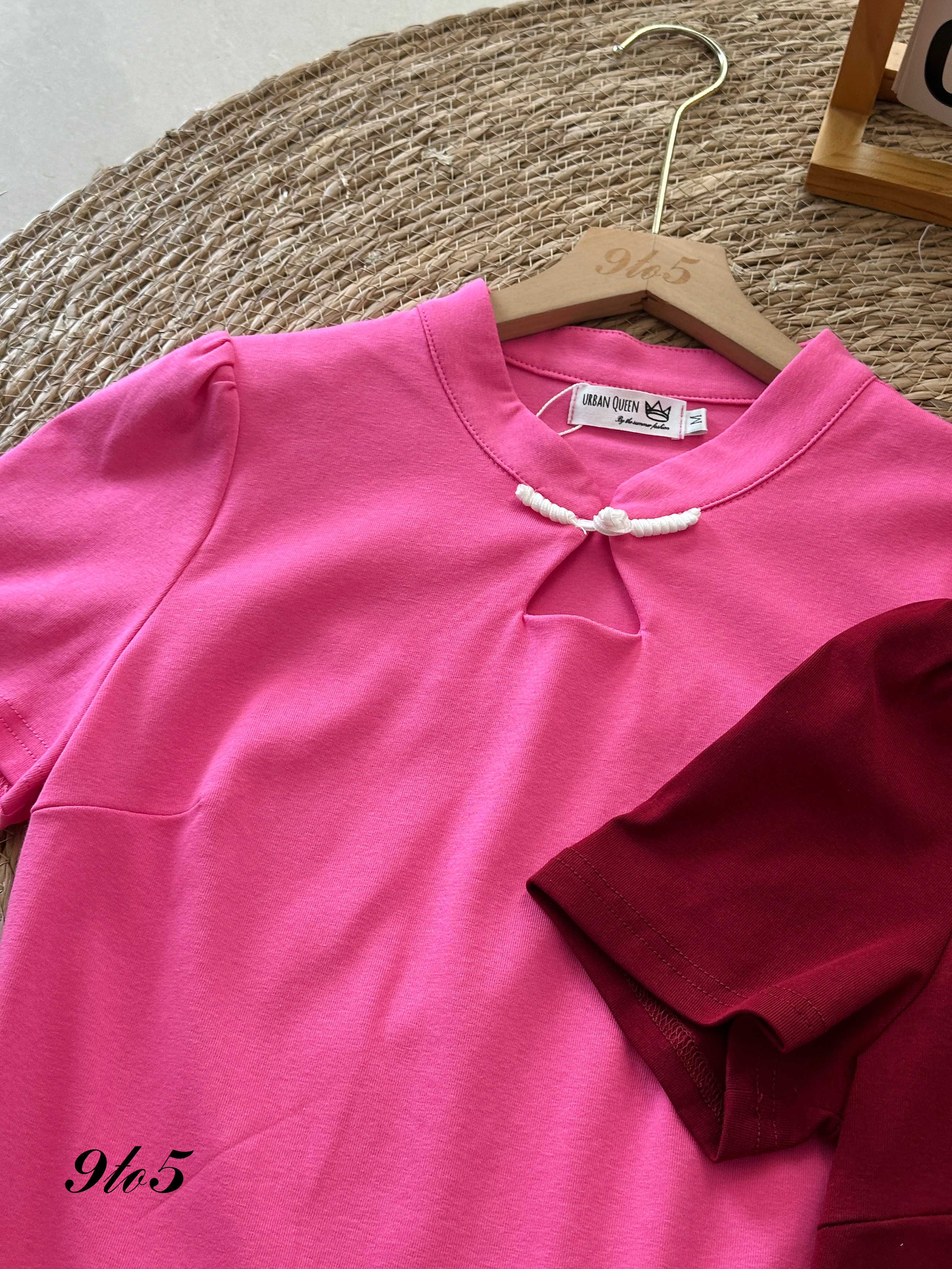 T3941 Short Sleeve Cheongsam Top - Pink & Red