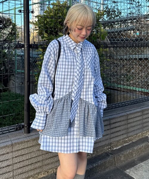 多層束腰襯衫裙【JT041】