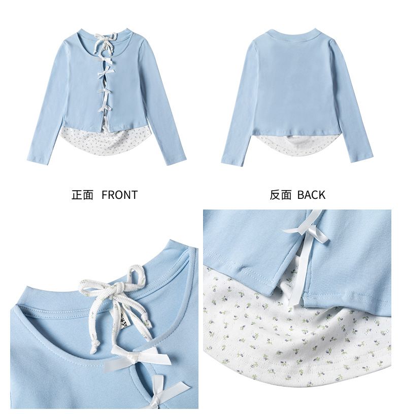 A55/56 女童碎花挂脖假两件上衣