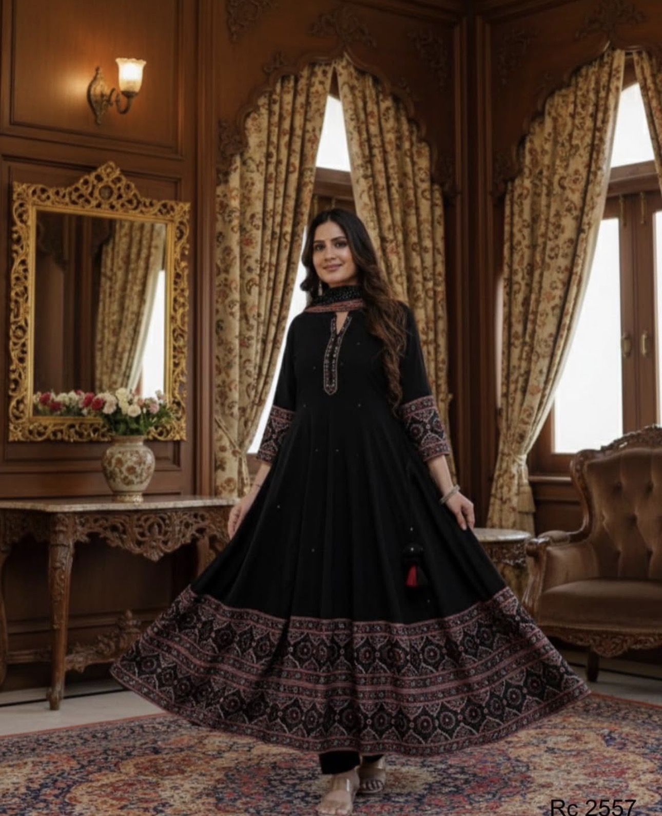 Midnight Black Anarkali Kurta Set with Heavy borders