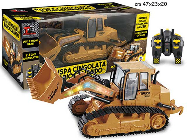 遙控推土機玩具 2.4GHz履帶工程車 RC挖土機 360度旋轉 發光發聲 充電式工程車 兒童玩具