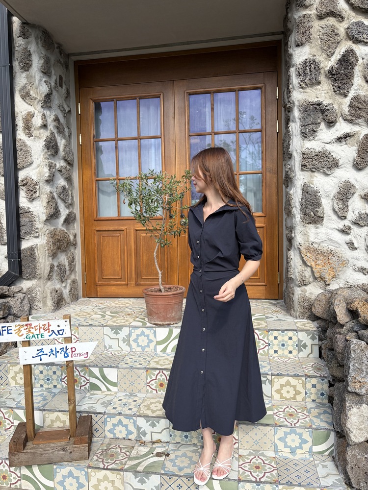 Lena Contoured Waist Dress (Navy)