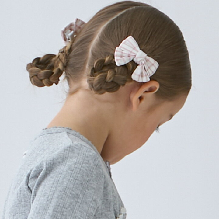🇯🇵預訂 日本直送🇯🇵Petit Main兩色格紋蝴蝶結髮夾兩件套