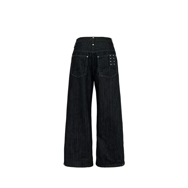 Studded Stripe Wide Denim Pants