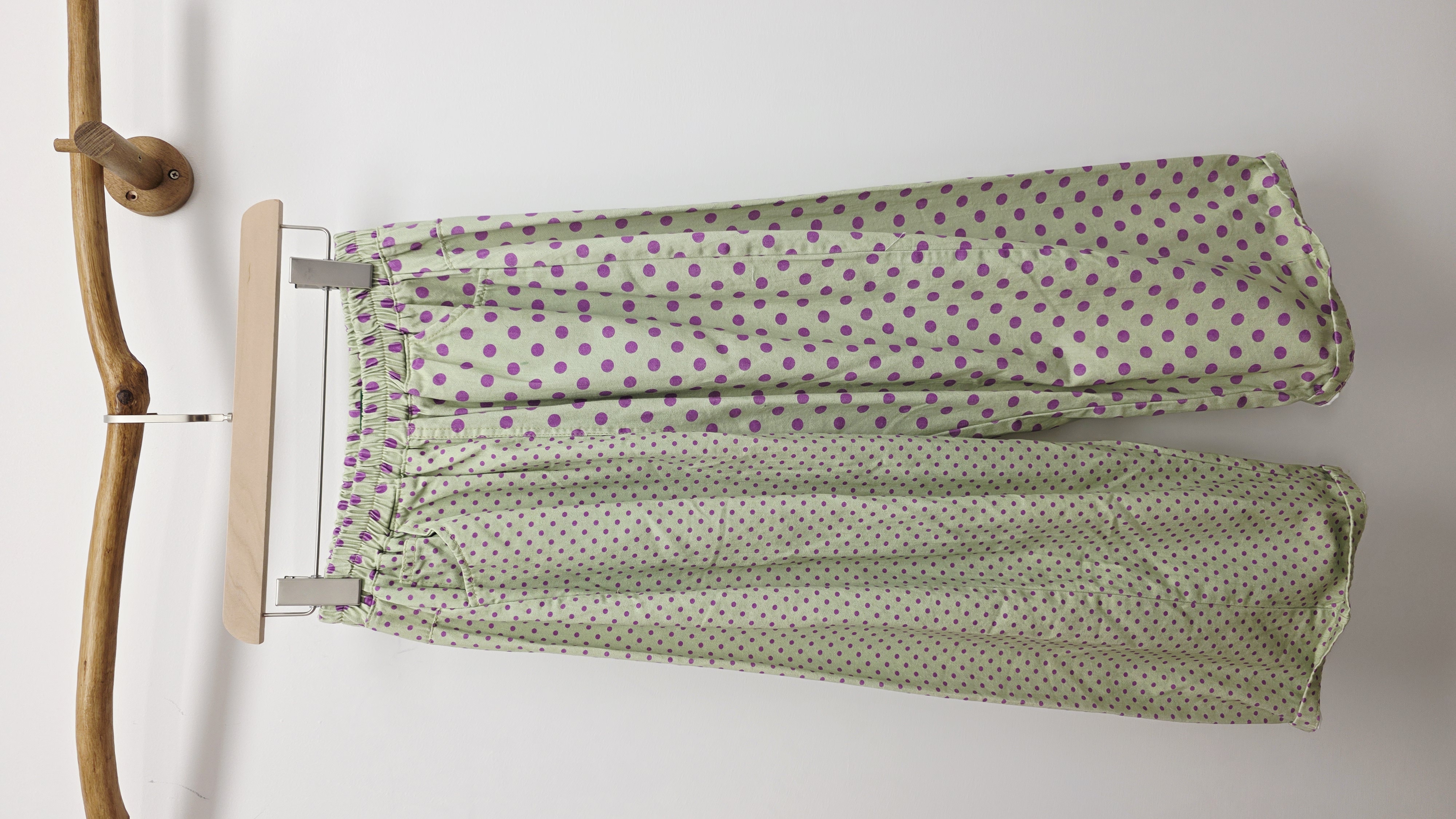 韓國薄荷綠拼紫鴛鴦波點斜布橡筋褲