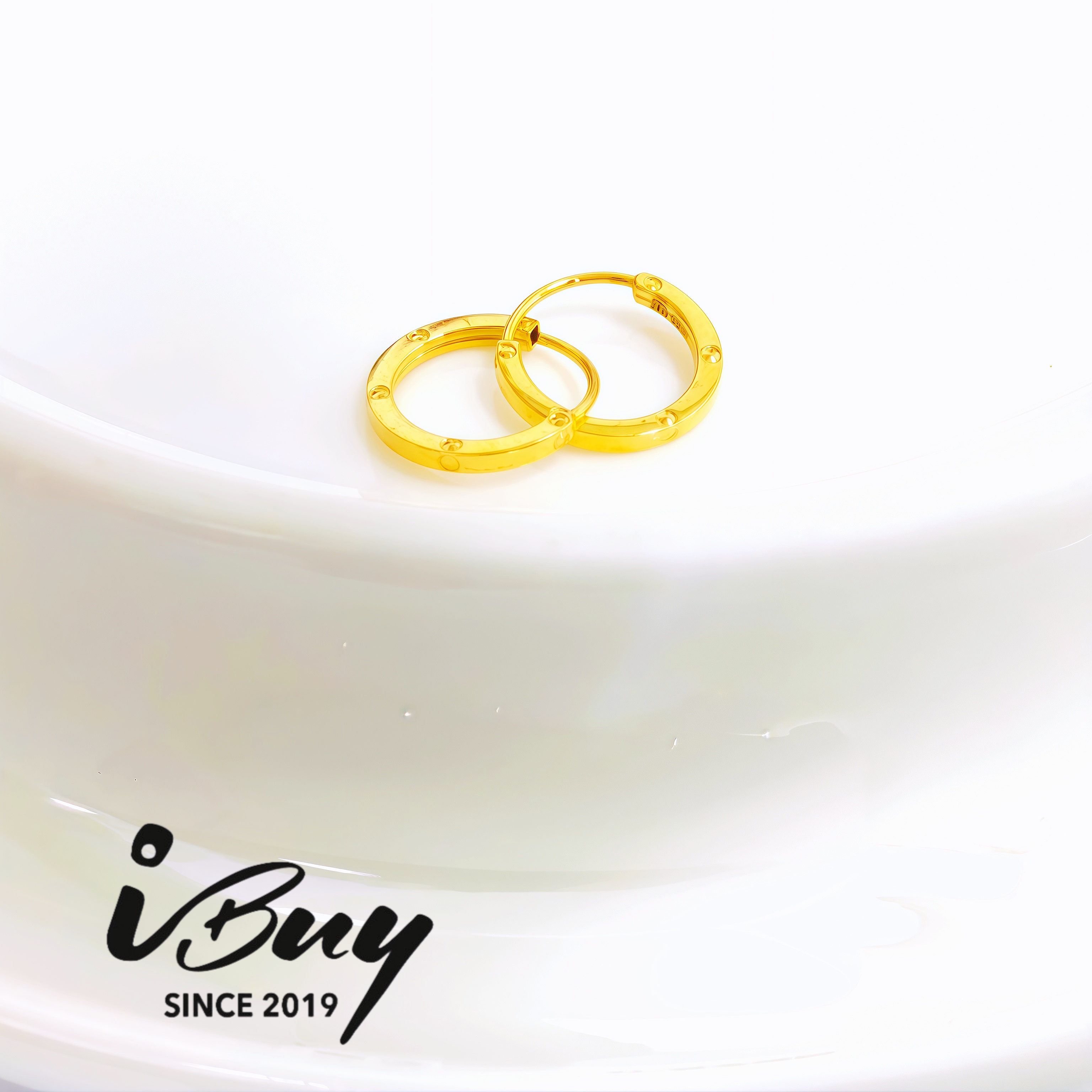999 GOLD PLAIN POLKA DOT HOOP EARRING 999 金 光身波点耳圈