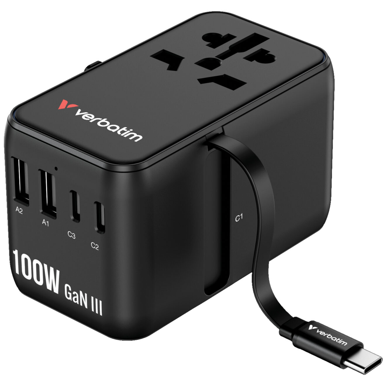 Verbatim(威寶) Charge 'n' Travel 100W 通用旅行轉插 (附USB-C可伸縮充電線) 30185