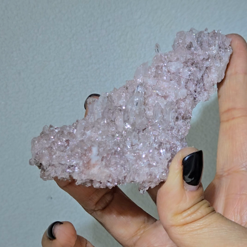 Pink Lemurian quartz cluster with crystals on both sides - LQ519