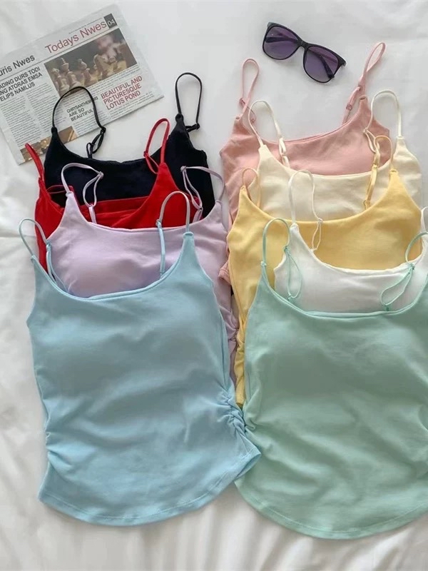 小清新纯欲风褶皱带胸垫背心 | CN011621