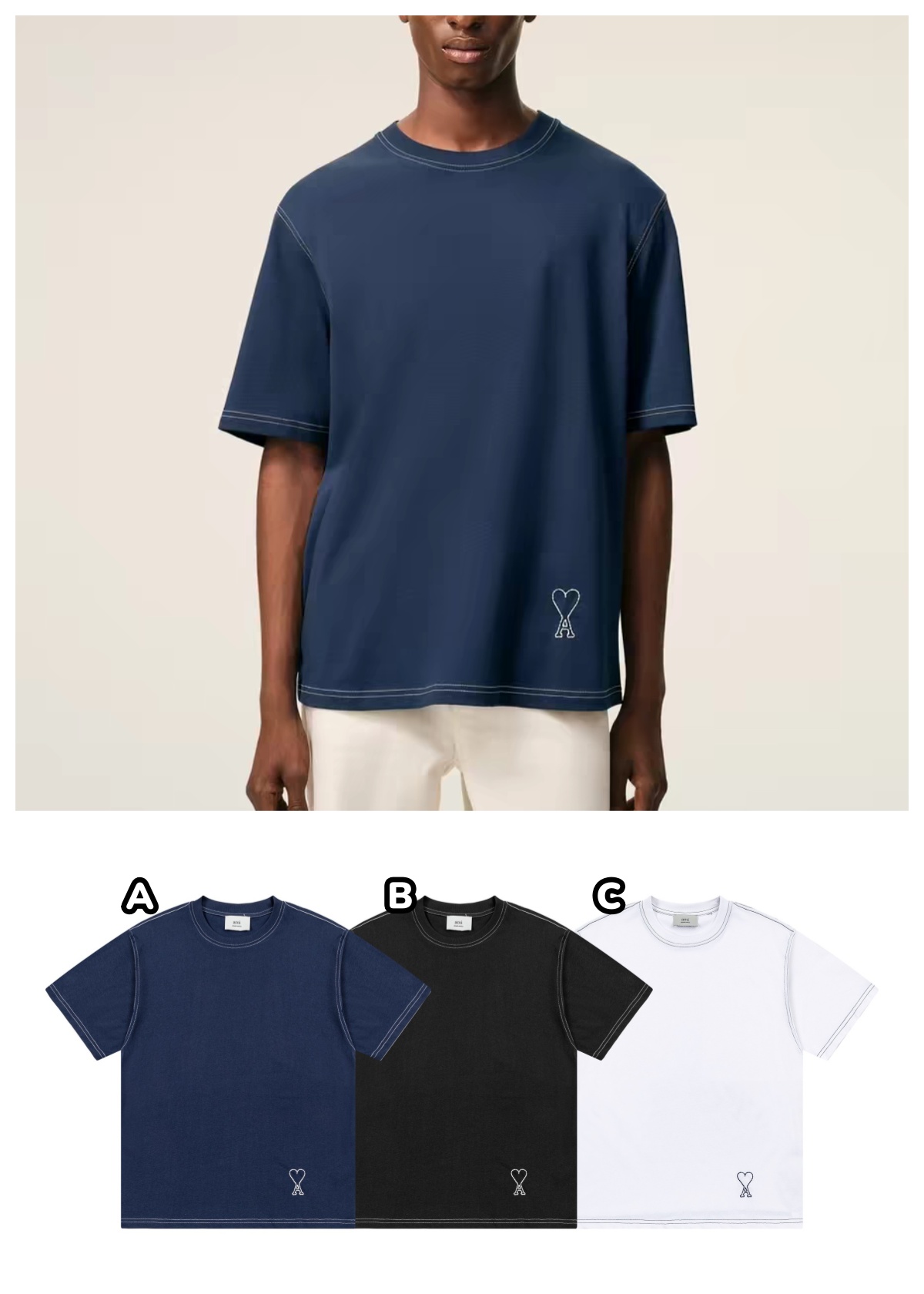 Ami Paris 下擺明線勾勒愛心短袖Tee