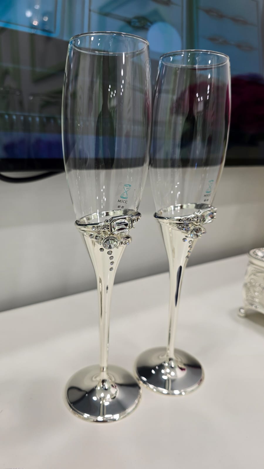 鍍銀鑲石2件套香檳杯 F2684