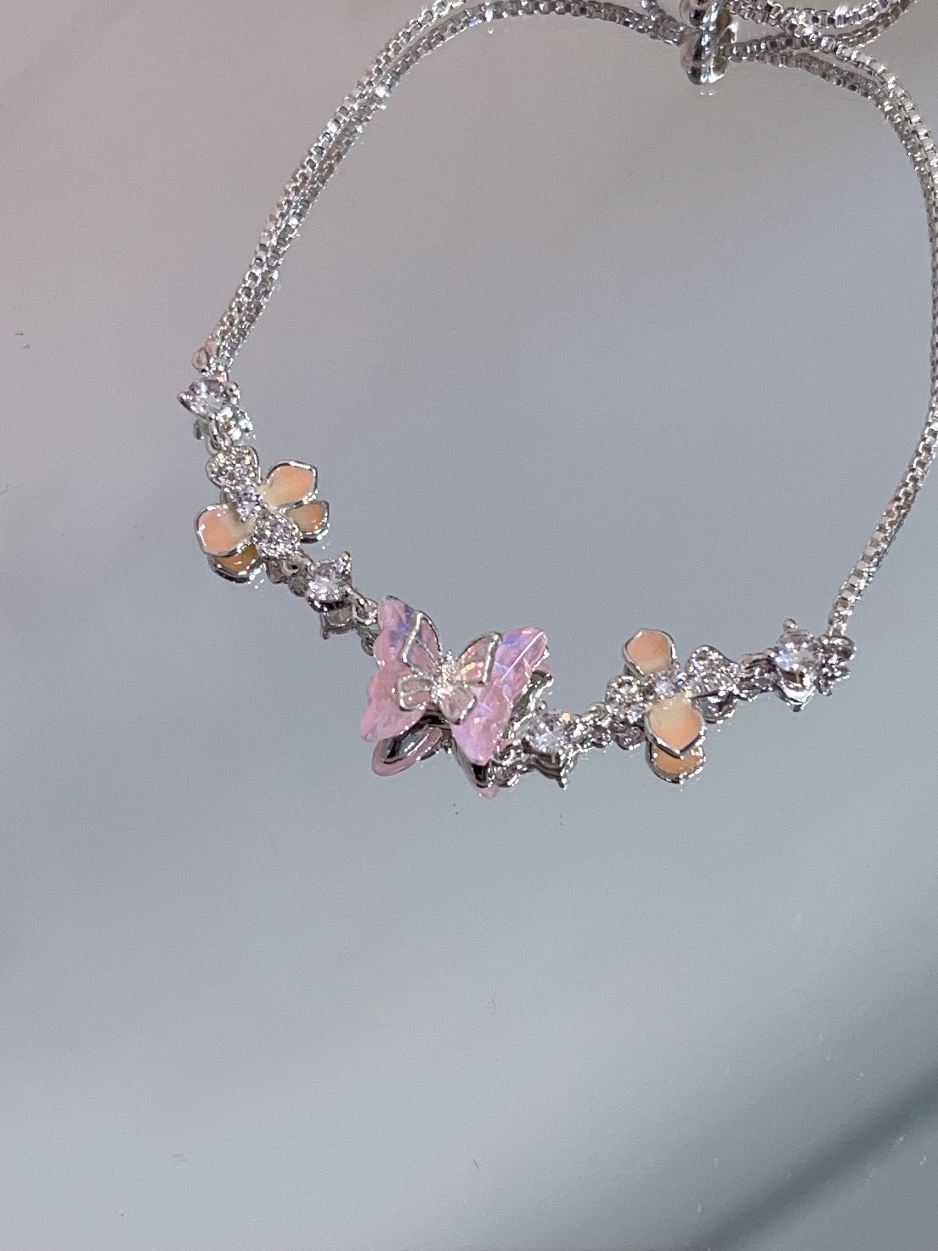 彩色蝴蝶镀金抽绳手链