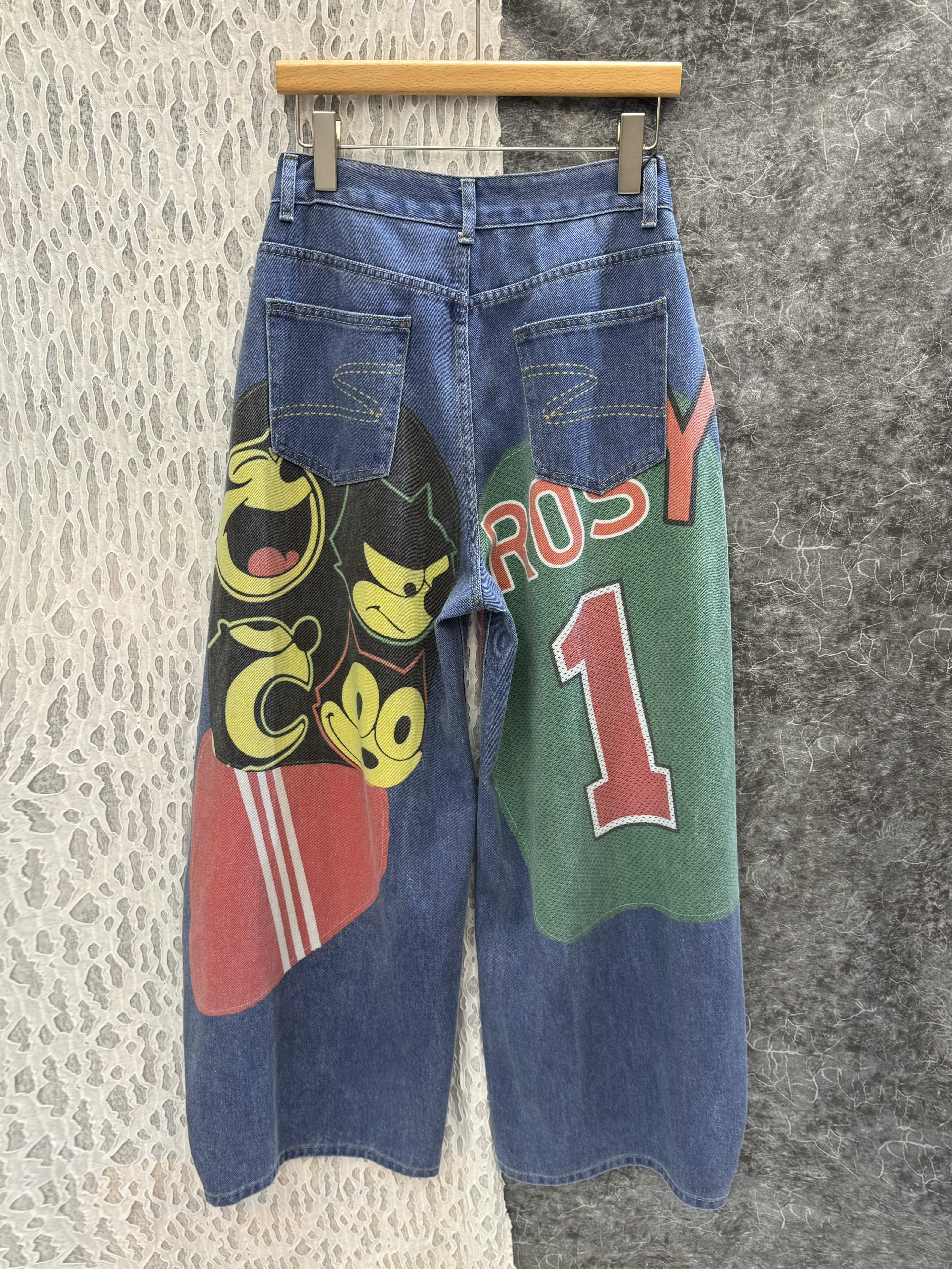 復古印花彎刀牛仔褲