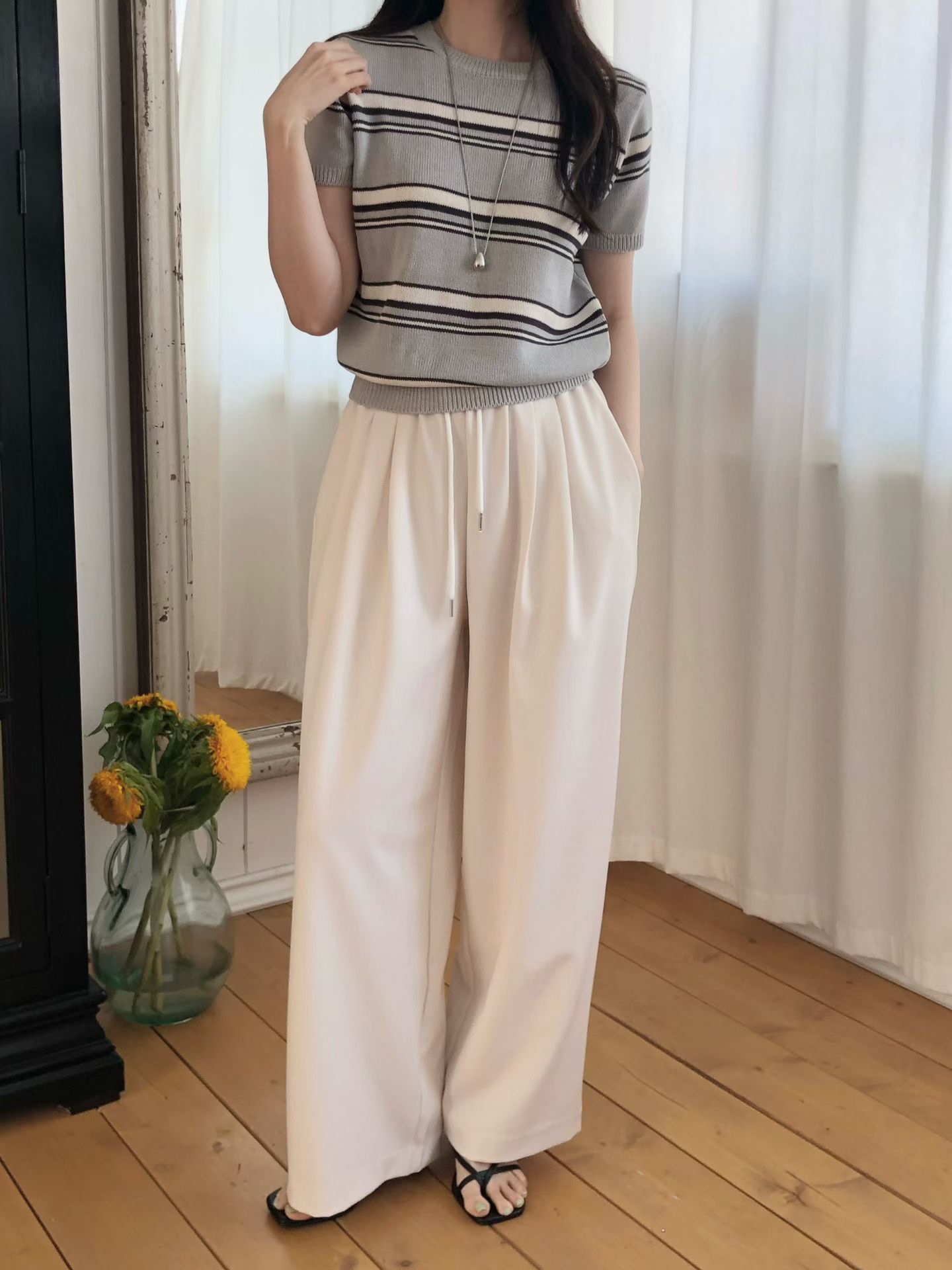 HA14 間拼色針織上衣