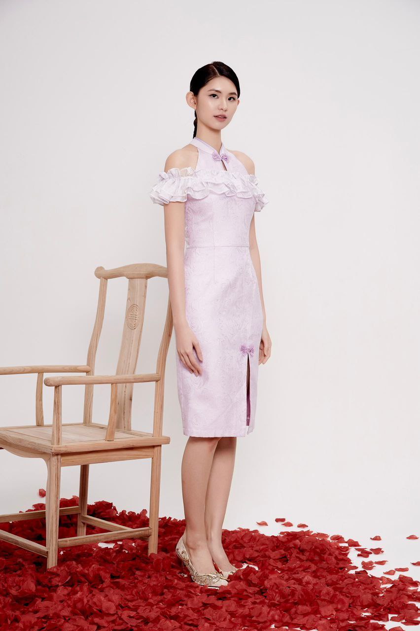 露肩旗袍连身裙 2123