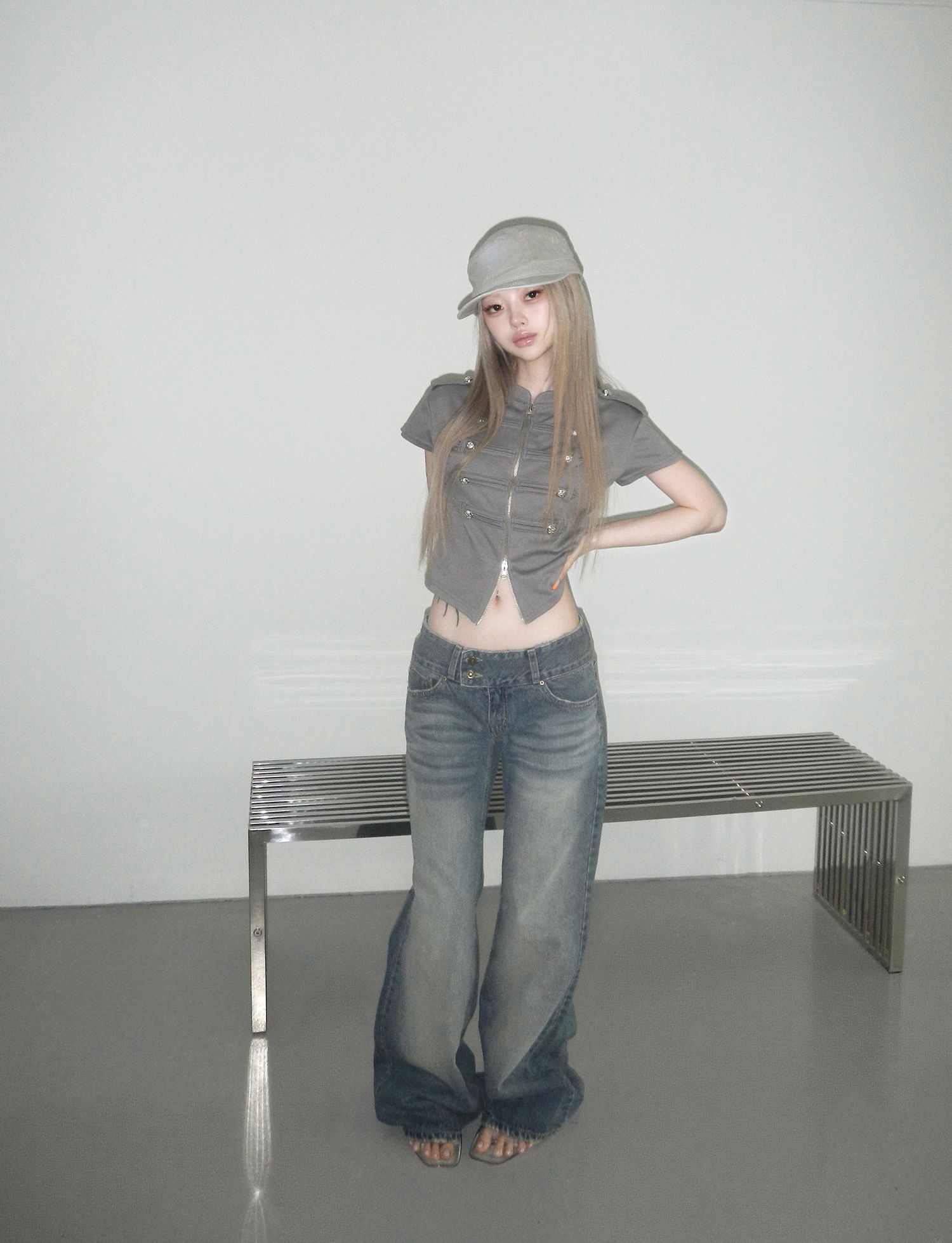 Low-Rise Double-Button Flared Jeans