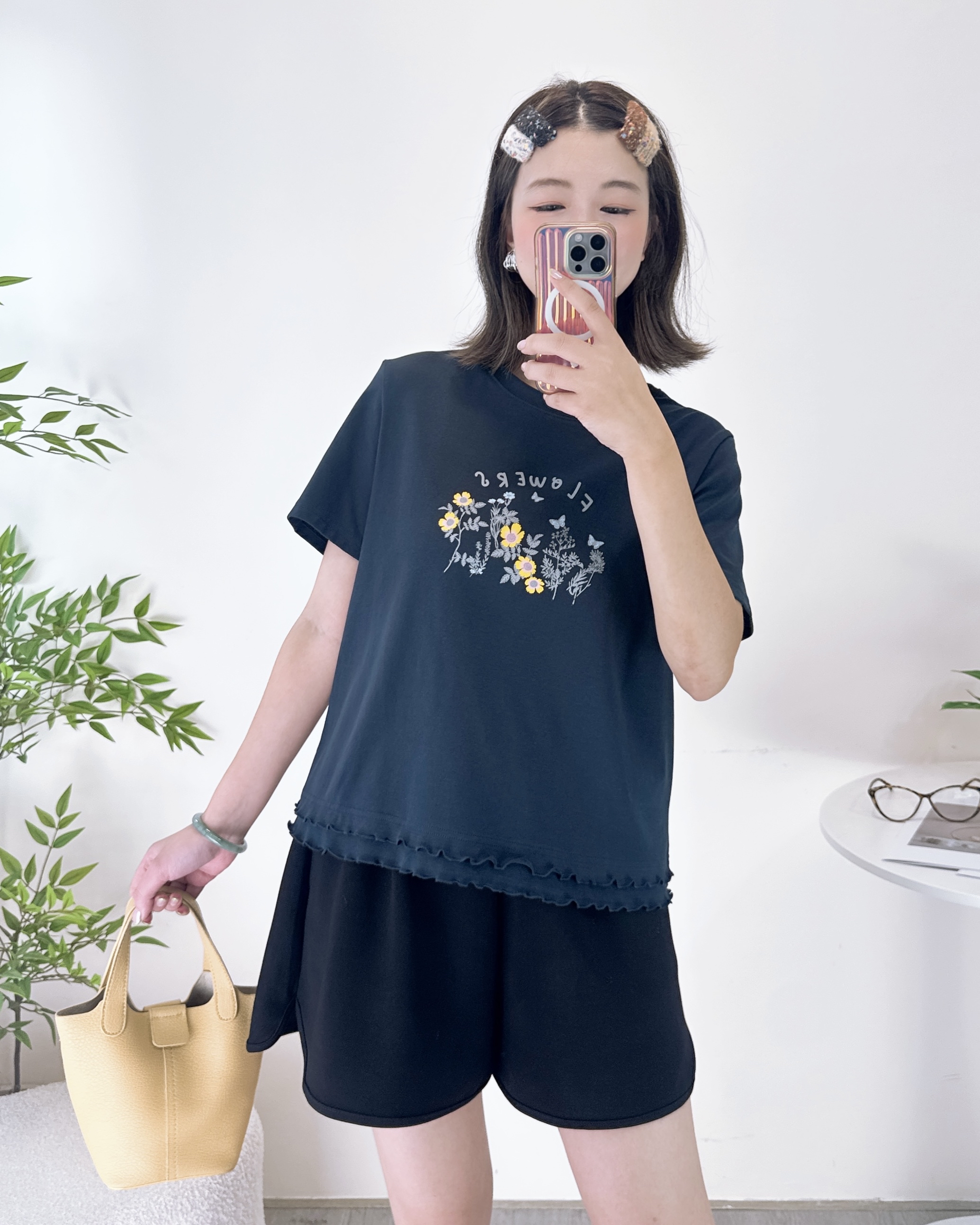 花邊純棉花花印燙Print上衣 2色