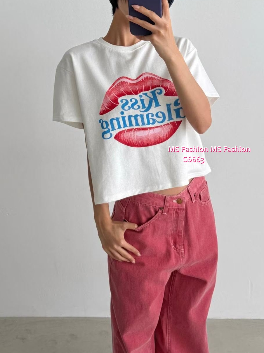 G6663 咀唇字母print top