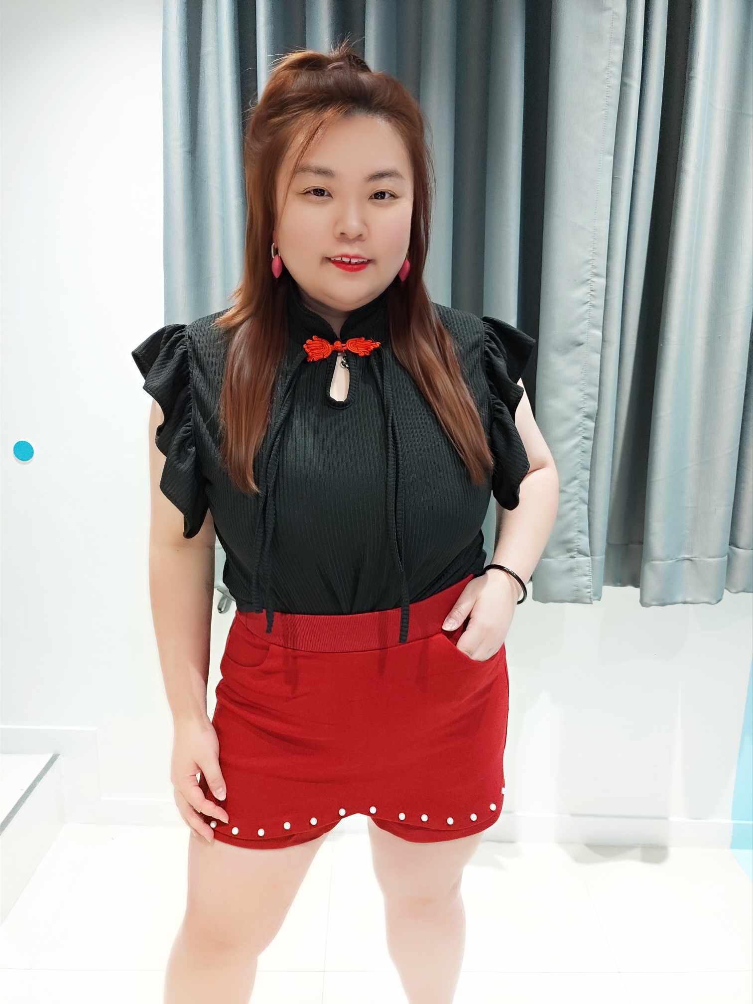 ENF03 LL0040 前拼珍珠前裙后裤设计裤裙