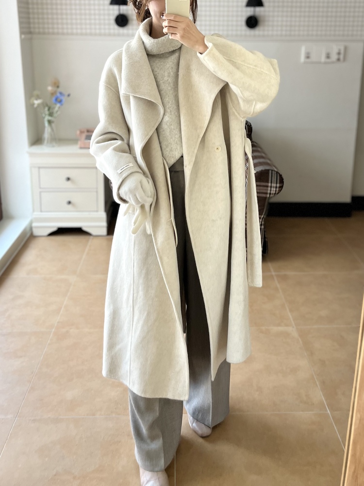 [70% Wool] Parisian Belted Wool Coat (Oat)