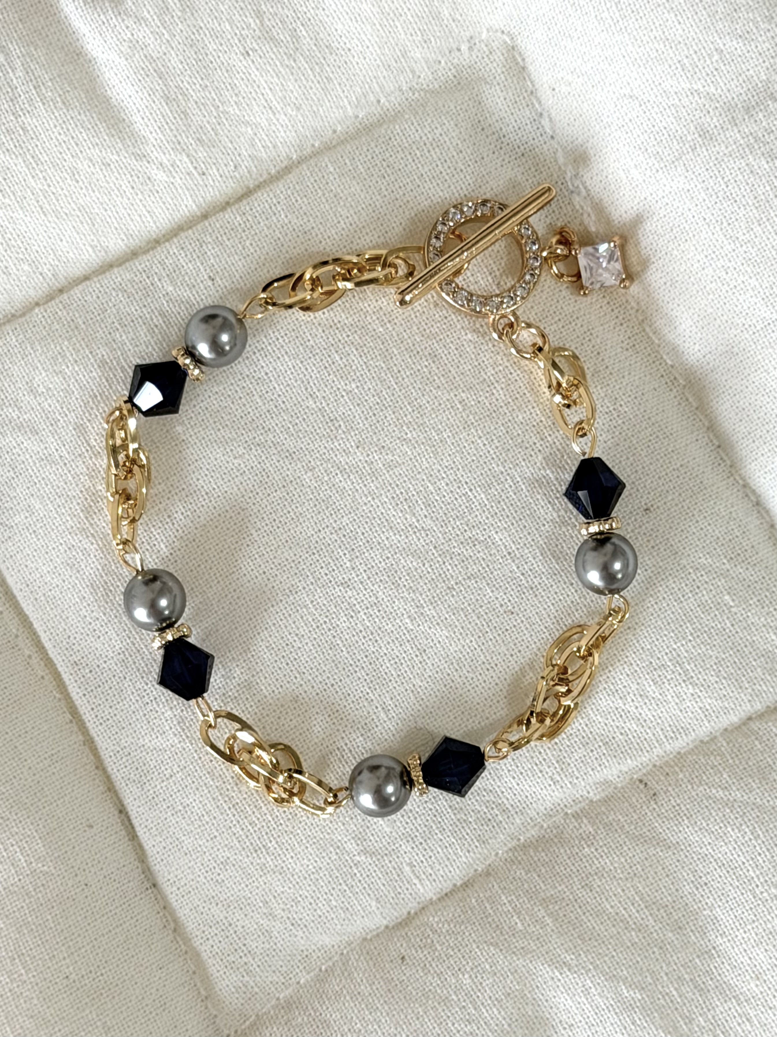 復古款水晶手鍊/皇家藍色x金色