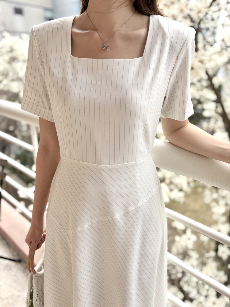 Asymmetric Striped Dress (Ivory)