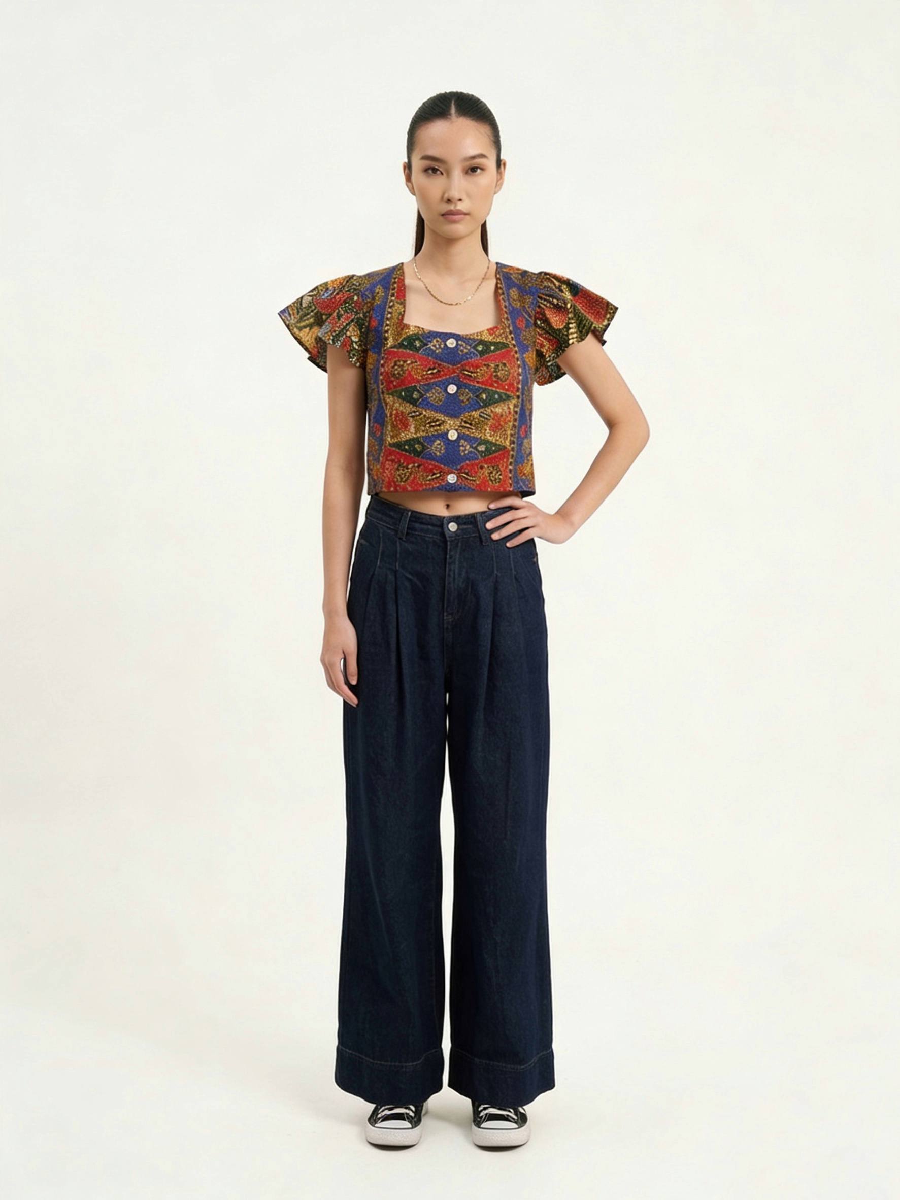 T2347 - Batik Buttoned Crop Top 