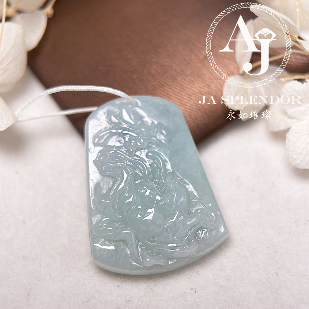 JN-30 天然翡翠A玉 冰糯牡丹蜻蜓花開富貴吊墜