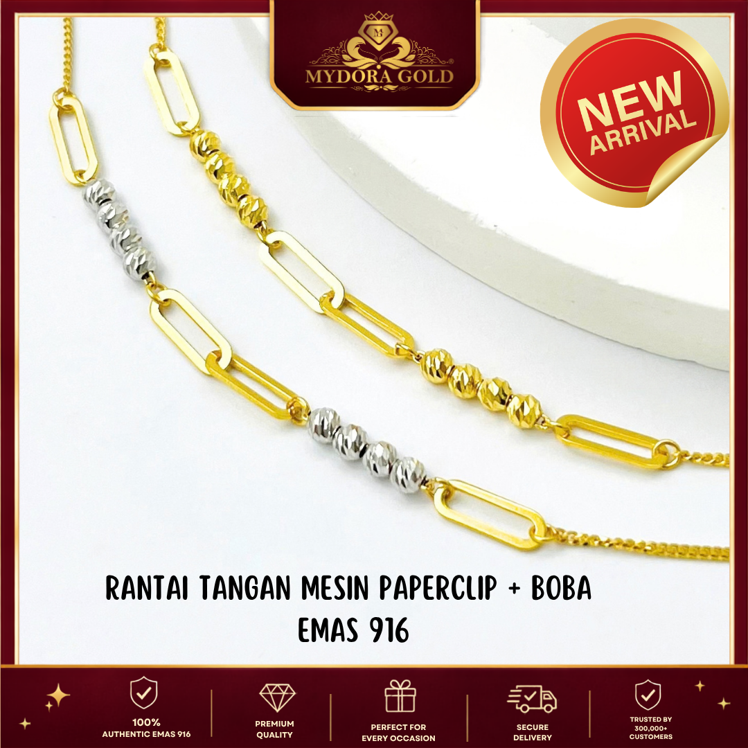 MYDORA Rantai Tangan Mesin PaperClip + Boba l EMAS 916/22K
