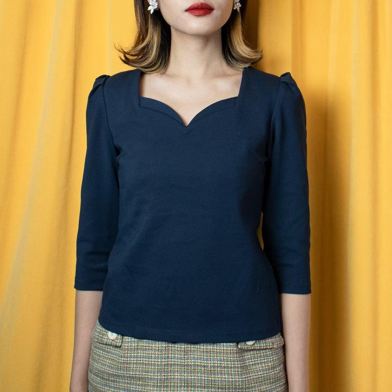 (SOLD OUT) The 40s Double Sweetheart Top -Dark Teal (FM149)