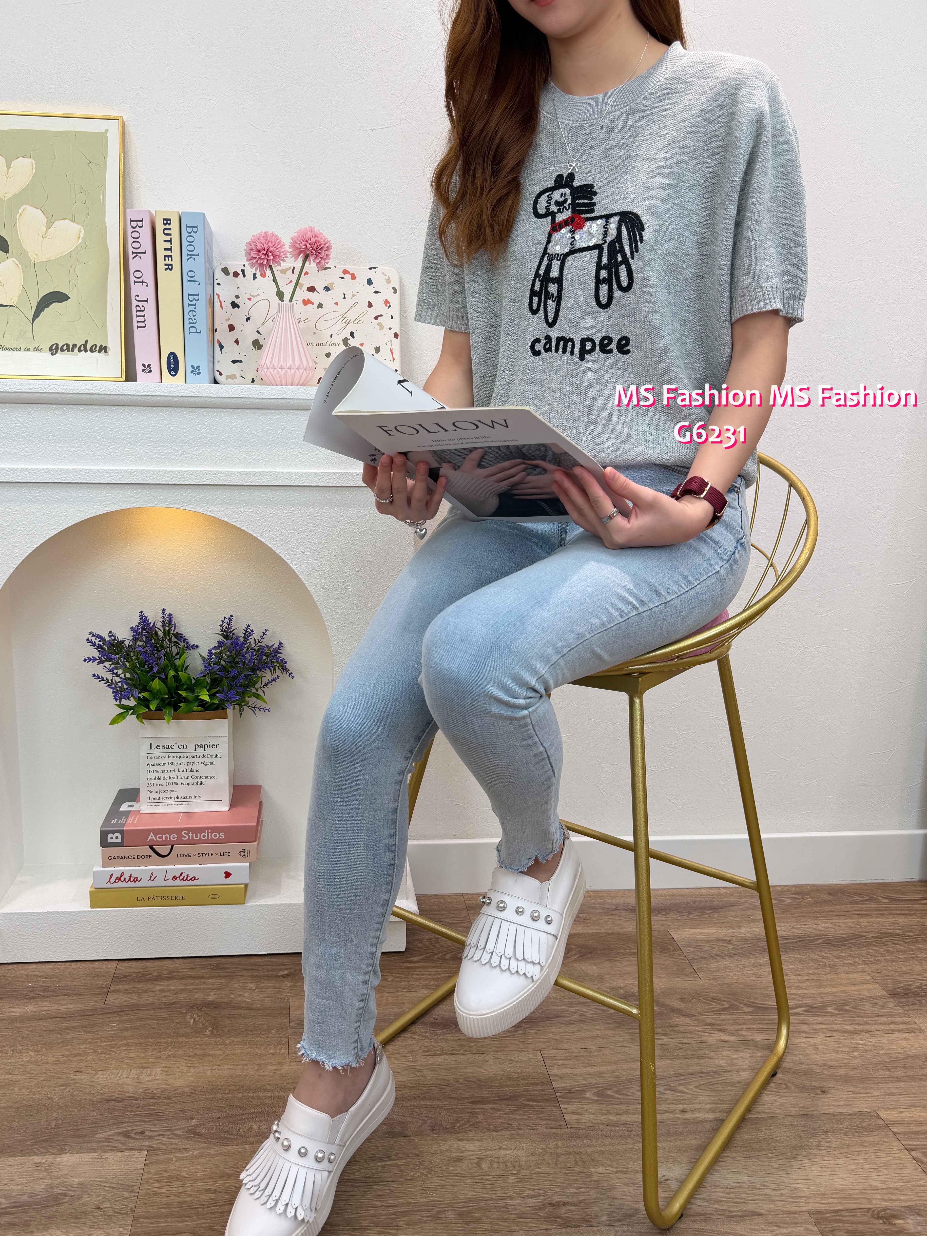 G6231 韓國🇰🇷珠片馬仔針織top