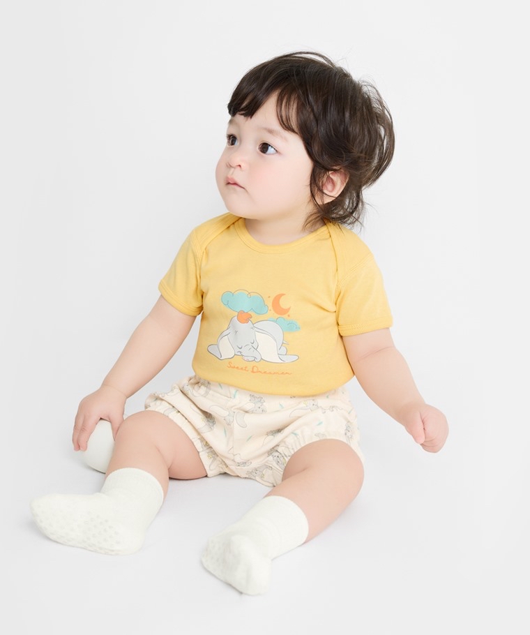 ☀️代購預訂 台灣直送☀️小飛象純棉人物印花短袖包屁衣短褲圍兜三件套