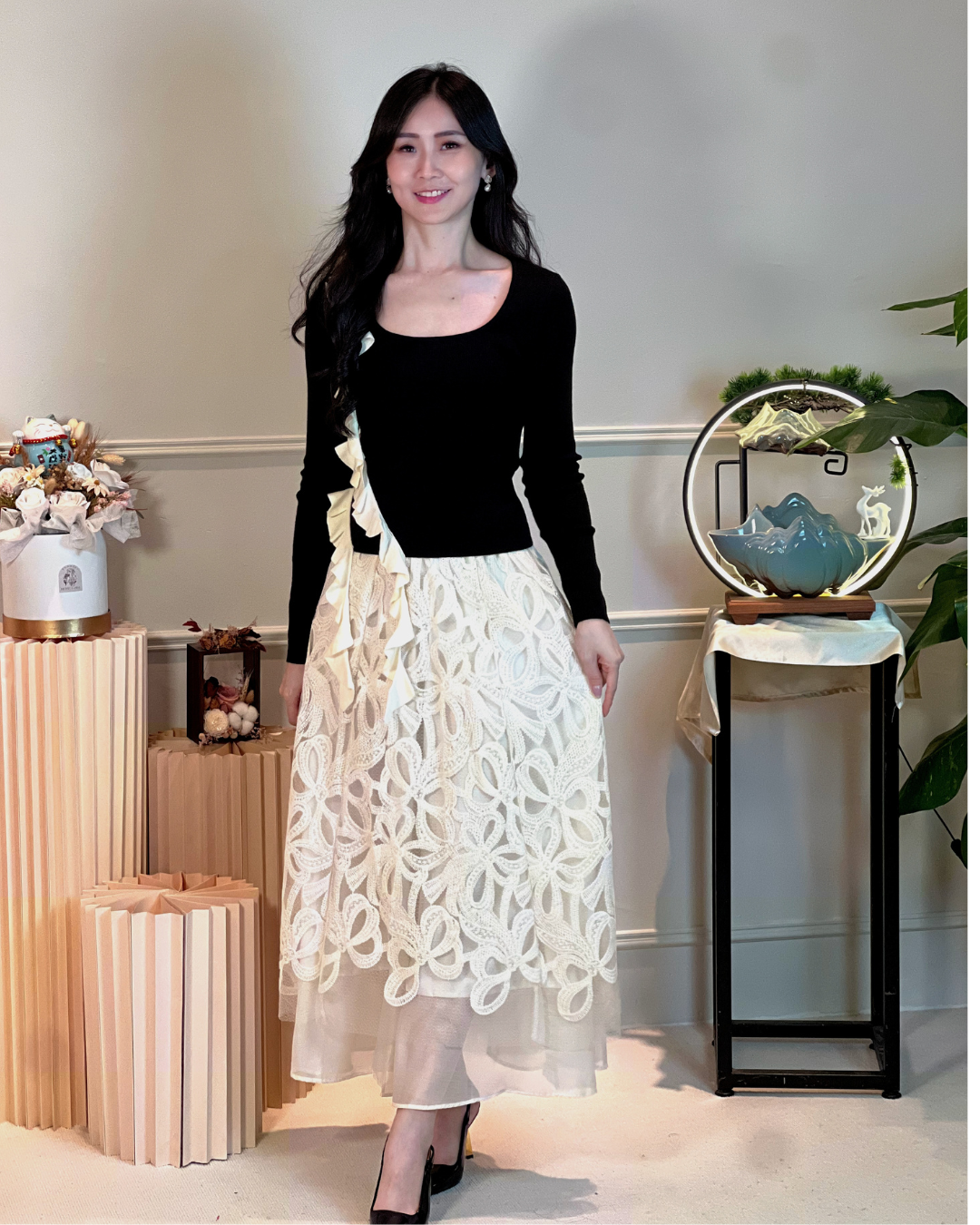 5112 Lyuba Floral Mesh Lace Skirt 
